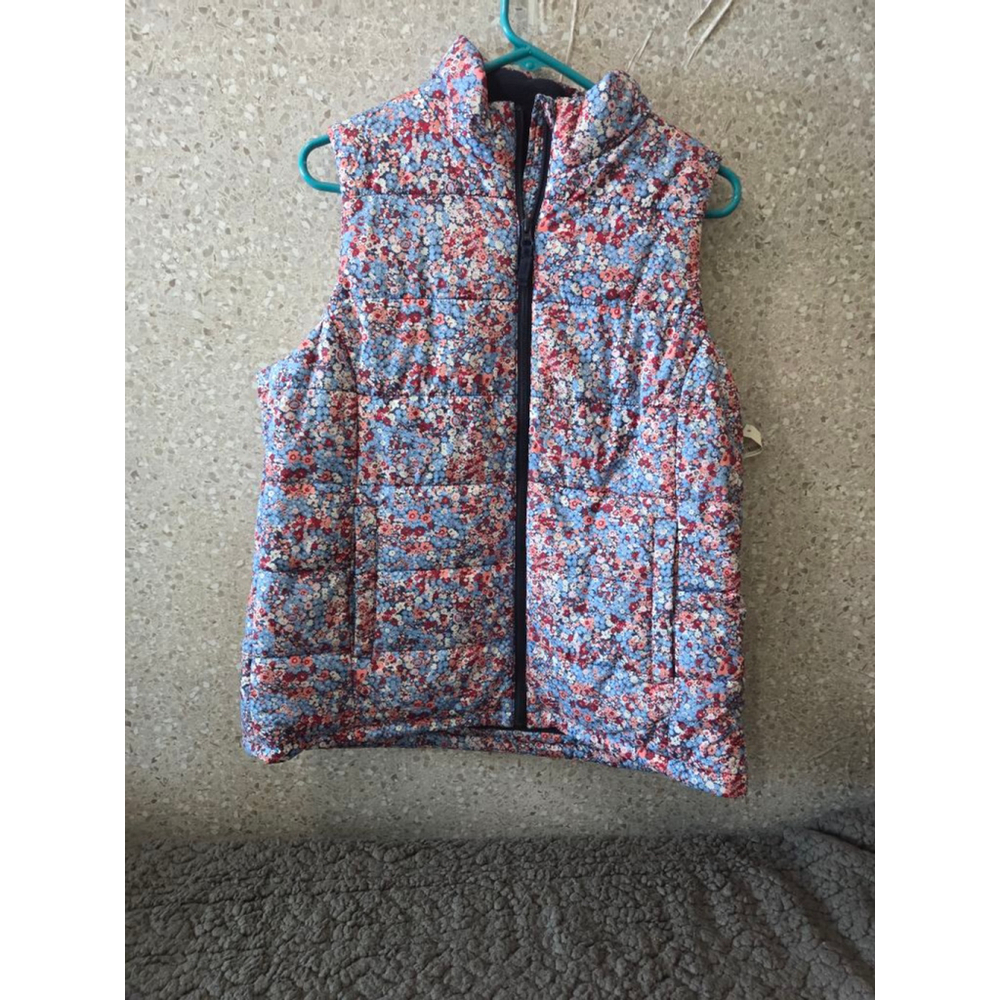Women's Amazon Essentials Floral Puffer Vest L Blue Red